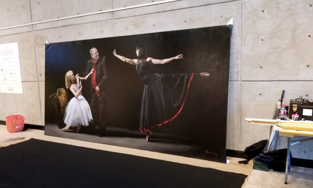 Kevin Grass's "Not #MeToo" painting is ready to be hung at the LRMA>