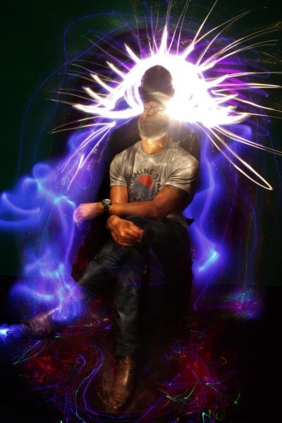 "Regalia," portrait of Bryan Voliton. Light Painting Photography by Linda Costa Cheranichit.