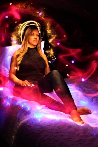 "Cosmic" long exposure portrait of Samanta Monteiro. Photo by Linda Costa Cheranichit.