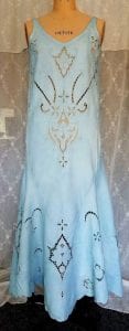 Dress by Nancy Niss, from dyed antique embroidered linen tablecloth and napkins
