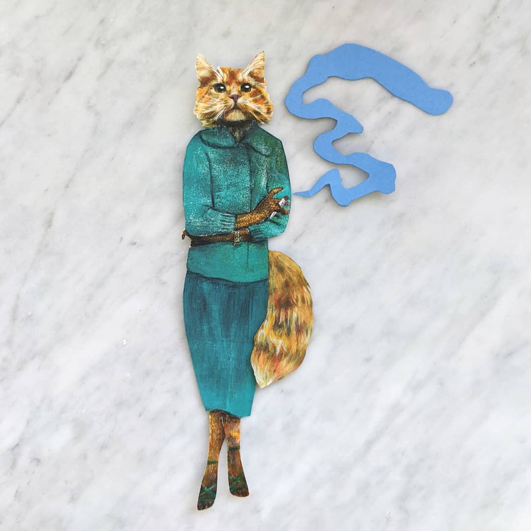 Cat Smoking a Joint by Gianna Pergamo - Pergamo Paper Goods Mixed Media Art for Animal Lovers