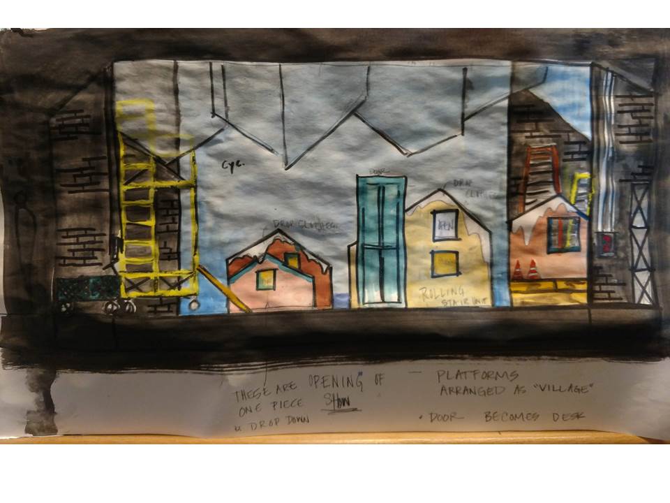 Front Elevation Set Sketch, Pinocchio at Florida Studio Theatre by Lea Umberger