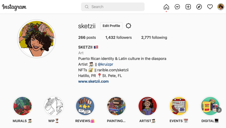 The header of instagram.com/sketzii