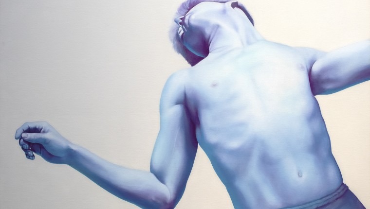 acrylic painting of man falling