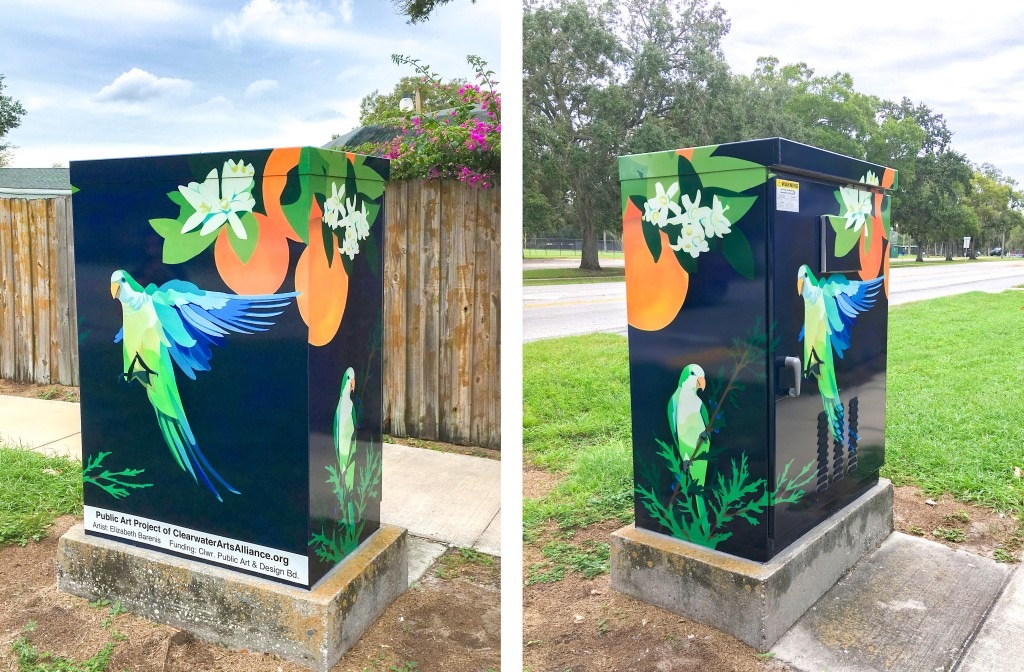 The signal box is shown with the image of the parrots on it. The image repeats twice around the box, and because of the thoughtful design, it continues seamlessly as if it were one image.