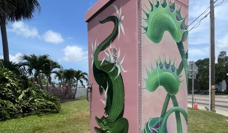 A signal box is colorfully decorated.