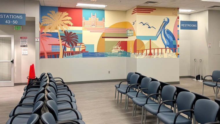 A colorful mural at an office.